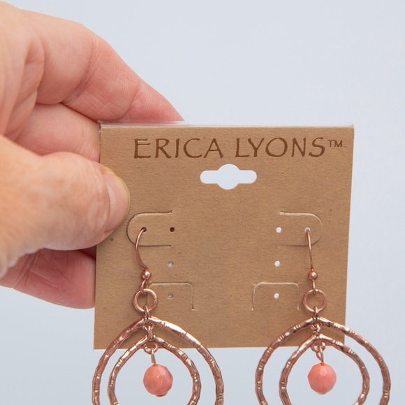Boho drop style earrings peach fuzz bead & rose gold look by Erica Lyons - Picture 3 of 6